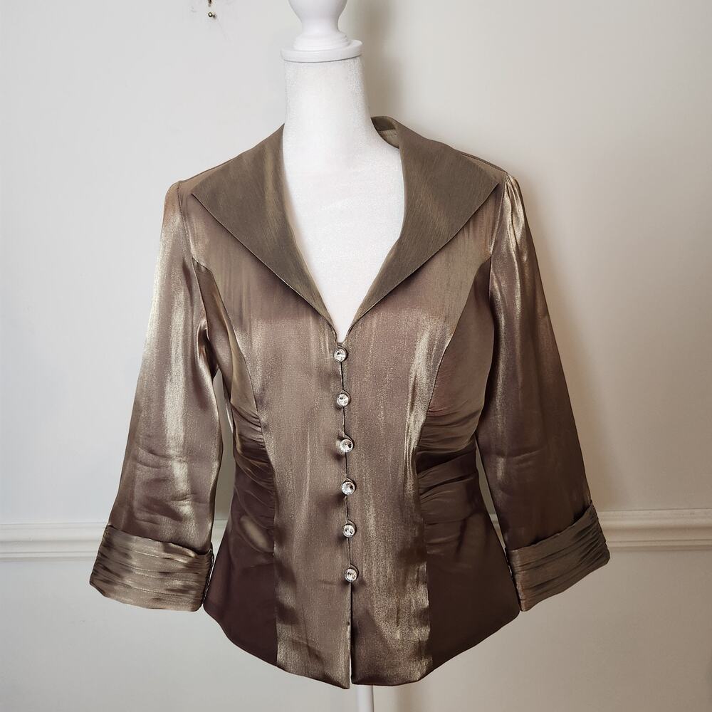 Vintage Joseph Ribkoff Jacket Size US 8 Womens Gold Buttonup Cocktail Formal